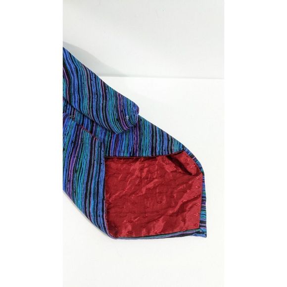 Vintage Teal Blue Purple Diagonal Stripes Neck Tie - Picture 4 of 6